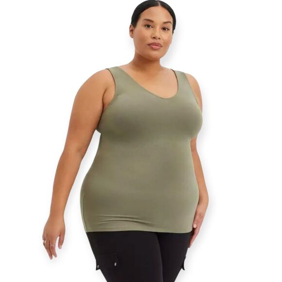 4X 26W Torrid Olive green V Neck Foxy Tank Stretch Fall Cotton Plussize NWT - Picture 1 of 5